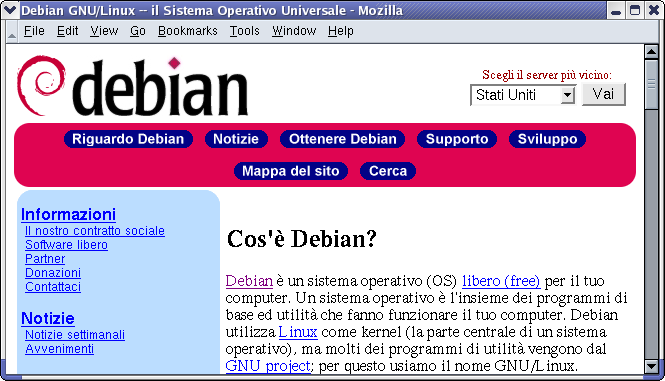 Home page di Debian GNU/Linux